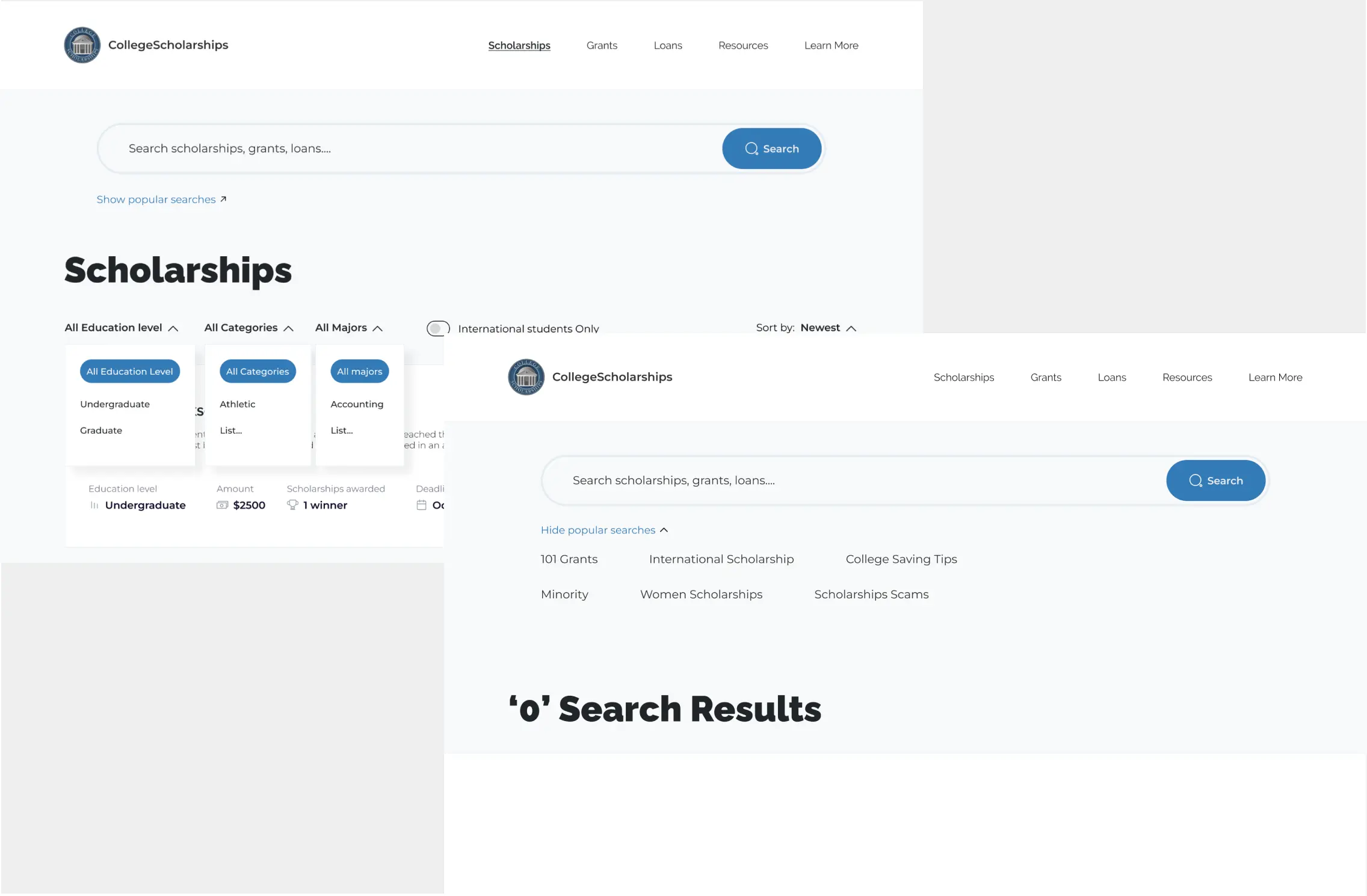 After — redesigned search